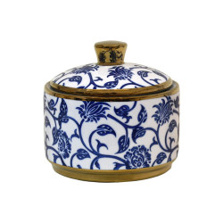 ΚΕΡΑΜΙΚΟ ΔΟΧΕΙΟ ΜΕ ΚΑΠΑΚΙ  FL22960 ΜΠΛΕ-ΛΕΥΚΟ-ΧΡΥΣΟ ΧΡΩΜΑ 13x13εκ