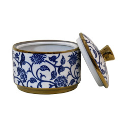 ΚΕΡΑΜΙΚΟ ΔΟΧΕΙΟ ΜΕ ΚΑΠΑΚΙ  FL22960 ΜΠΛΕ-ΛΕΥΚΟ-ΧΡΥΣΟ ΧΡΩΜΑ 13x13εκ