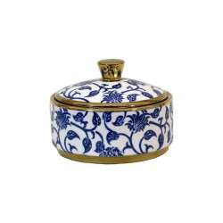 ΚΕΡΑΜΙΚΟ ΔΟΧΕΙΟ ΜΕ ΚΑΠΑΚΙ  FL22960 ΜΠΛΕ-ΛΕΥΚΟ-ΧΡΥΣΟ ΧΡΩΜΑ 15x11εκ