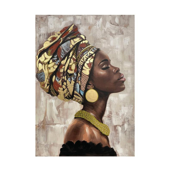 ΠΙΝΑΚΑΣ ΣΕ ΚΑΜΒΑ  "African lady 36212" ΜΠΕΖ-ΚΑΦΕ 70x4x100εκ