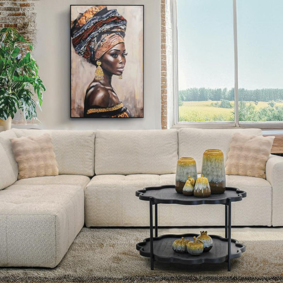 ΠΙΝΑΚΑΣ ΣΕ ΚΑΜΒΑ  "African lady 36214" ΜΠΕΖ-ΚΑΦΕ 80x4x120εκ