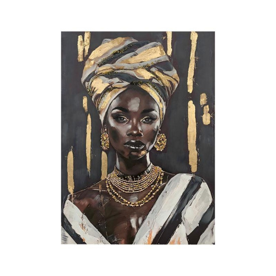 ΠΙΝΑΚΑΣ ΣΕ ΚΑΜΒΑ  "African lady 37268" ΜΑΥΡΟ-ΓΚΡΙ-ΛΕΥΚΟ 70x3x100εκ