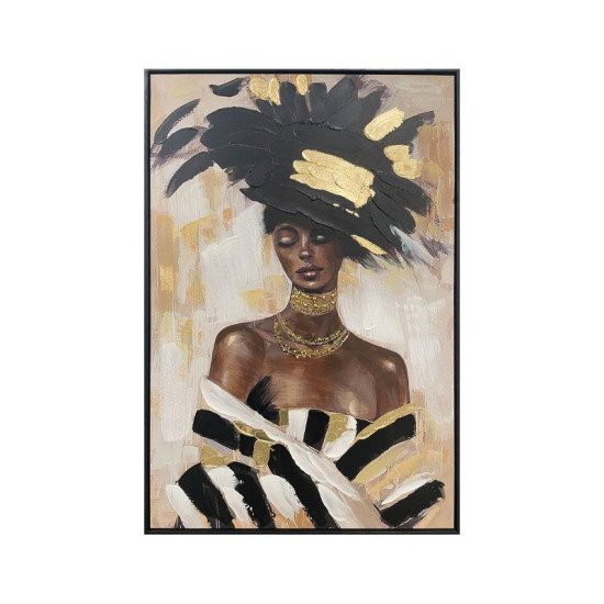ΠΙΝΑΚΑΣ ΣΕ ΚΑΜΒΑ  "African lady with hat 37264" ΜΑΥΡΟ-ΓΚΡΙ-ΛΕΥΚΟ 60x4x90εκ