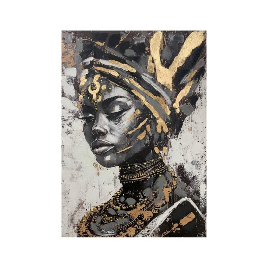 ΠΙΝΑΚΑΣ ΣΕ ΚΑΜΒΑ  "African lady No2 37314" ΜΑΥΡΟ-ΓΚΡΙ-ΛΕΥΚΟ 70x3x100εκ