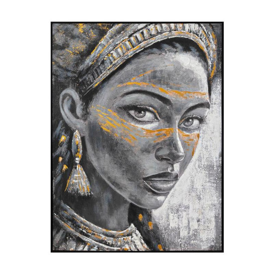 ΠΙΝΑΚΑΣ ΣΕ ΚΑΜΒΑ  FL2671 WOMAN FACE ΓΚΡΙ-ΧΡΥΣΟ 90x120xεκ