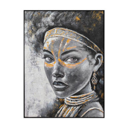 ΠΙΝΑΚΑΣ ΣΕ ΚΑΜΒΑ  FL2672 WOMAN FACE ΓΚΡΙ-ΧΡΥΣΟ 90x120xεκ