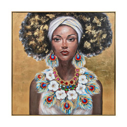 ΠΙΝΑΚΑΣ ΣΕ ΚΑΜΒΑ  FL4961 WOMAN FACE ΚΑΦΕ-ΧΡΥΣΟ-ΛΕΥΚΟ 100x100xεκ