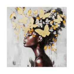 ΠΙΝΑΚΑΣ ΣΕ ΚΑΜΒΑ  "Woman with butterflies" ΚΑΦΕ-ΚΙΤΡΙΝΟ-ΜΑΥΡΟ-ΓΚΡΙ 100x3x100εκ