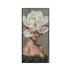 ΠΙΝΑΚΑΣ ΣΕ ΚΑΜΒΑ  "Woman with flowers 37069" ΜΑΥΡΟ-ΓΚΡΙ-ΛΕΥΚΟ 60x4x120εκ