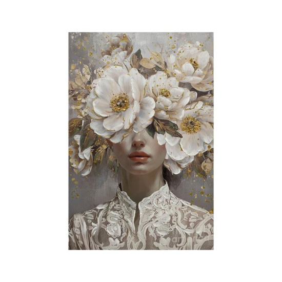 ΠΙΝΑΚΑΣ ΣΕ ΚΑΜΒΑ  "Woman with flowers 37073" ΜΠΕΖ-ΓΚΡΙ-ΛΕΥΚΟ 60x3x90εκ