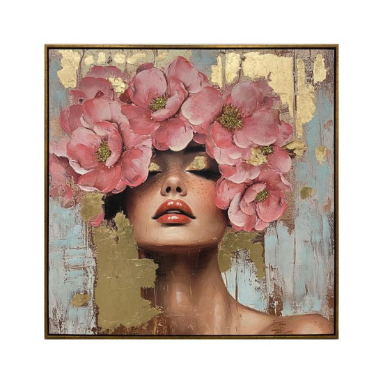 ΠΙΝΑΚΑΣ ΣΕ ΚΑΜΒΑ  "Woman with flowers 37220" ΜΠΕΖ-ΡΟΖ-ΛΕΥΚΟ 80x4x80εκ