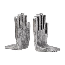 ΣΕΤ 2 ΒΙΒΛΙΟΣΤΑΤΕΣ ΜΕΤΑΛΛΙΚΟΙ "Χέρια"  FL76638 ΑΣΗΜΙ ΑΝΤΙΚΕ ΧΡΩΜΑ 11x9x15εκ