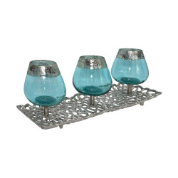 ΣΕΤ 3 ΓΥΑΛΙΝΑ ΡΕΣΩ  FL6675 ΑΣΗΜΙ-ΣΙΕΛ ΧΡΩΜΑ 50x16x17εκ