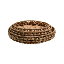 ΣΕΤ 3 ΨΑΘΙΝΟΙ ΔΙΣΚΟΙ  Boho FL24361 ΦΥΣΙΚΟ ΧΡΩΜΑ 39x39x6εκ & 34x5.5εκ & 30x5.5εκ