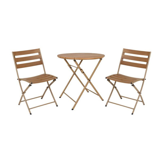 ΣΕΤ BALCONY 3TEM ΣΤΡΟΓΓΥΛΟ  POLYWOOD & ΑΤΣΑΛΙ ΦΥΣΙΚΟ-ΚΑΦΕ ΧΡΩΜΑ