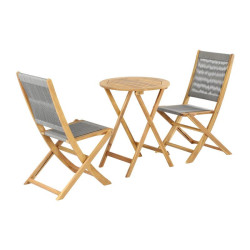 ΣΕΤ BISTRO 3 ΤΕΜ ΞΥΛΟ ΑΚΑΚΙΑΣ  FL3709 ΚΑΡΥΔΙ ΣΚΕΛΕΤΟΣ-ΓΚΡΙ ΚΟΡΔΟΝΙ 60x60x75εκ
