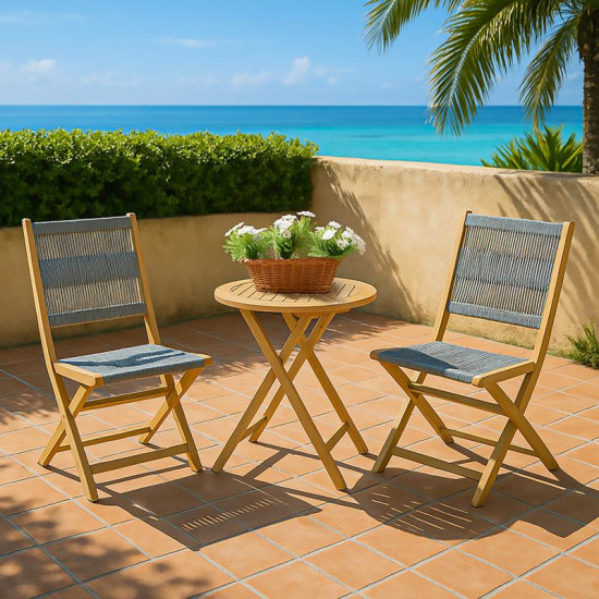 ΣΕΤ BISTRO 3 ΤΕΜ ΞΥΛΟ ΑΚΑΚΙΑΣ  FL3709 ΚΑΡΥΔΙ ΣΚΕΛΕΤΟΣ-ΓΚΡΙ ΚΟΡΔΟΝΙ 60x60x75εκ