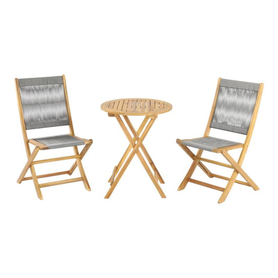 ΣΕΤ BISTRO 3 ΤΕΜ ΞΥΛΟ ΑΚΑΚΙΑΣ  FL3709 ΚΑΡΥΔΙ ΣΚΕΛΕΤΟΣ-ΓΚΡΙ ΚΟΡΔΟΝΙ 60x60x75εκ
