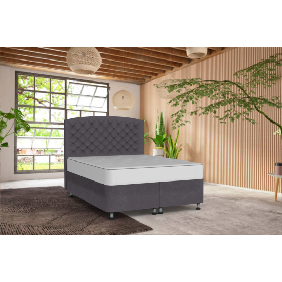 Κρεβάτι με στρώμα "PLATINΙUM" διπλό με αποθηκευτικό χώρο από βελούδο σε  γκρι χρώμα 160x200