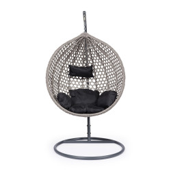 Κρεμαστή κούνια - φωλιά "ARIA" με wicker σε χρώμα γκρι & μαύρα μαξιλάρια 105x80x195 Κρεμαστή κούνια - φωλιά "ARIA" με wicker σε χρώμα γκρι & μαύρα μαξιλάρια 105x80x195