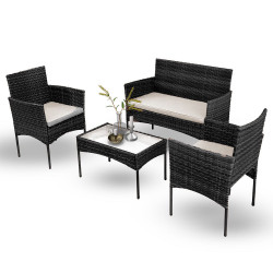 Σαλόνι κήπου Calma σετ 4τμχ rattan μαύρο-ύφασμα γκρι