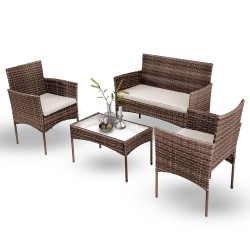 Σαλόνι κήπου Calma σετ 4τμχ rattan cappuccino-ύφασμα μπεζ