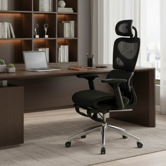 Καρέκλα γραφείου διευθυντή με υποπόδιο LINUX mesh μαύρο 61x63x117/125