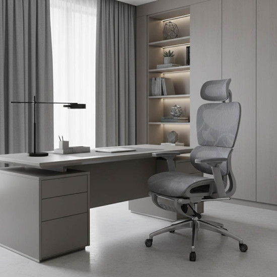 Καρέκλα γραφείου διευθυντή με υποπόδιο LINUX mesh γκρι 61x63x117/125