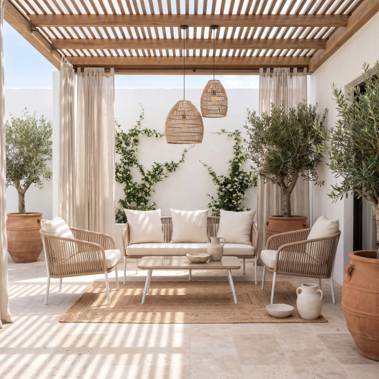 Σαλόνι κήπου "Vergin" σετ 4τμχ rattan μπεζ-αλουμίνιο λευκό 70x71x143 Σαλόνι κήπου "Vergin" σετ 4τμχ rattan μπεζ-αλουμίνιο λευκό 70x71x143