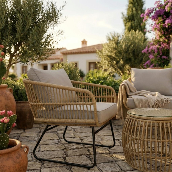 Σαλόνι Ria σετ 5τμχ rattan μπεζ-μέταλλο