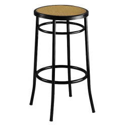 Σκαμπό μπαρ μεταλλικό με πάτο ψάθας σε χρώμα μαύρο/μπεζ Φ36x79