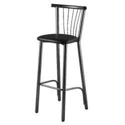 Σκαμπό μπαρ μεταλλικό με πλάτη και πάτο δερματίνης σε χρώμα γκρι/μαύρο 35x39x108