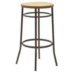 Σκαμπώ μπαρ "WIEN" από μέταλλο/rattan σε καφέ σφυρήλατο/εκρού χρώμα Φ36x79