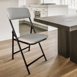 Καρέκλα πτυσσόμενη από μέταλλο/PU σε χρώμα καφέ/λευκό 37x36x82