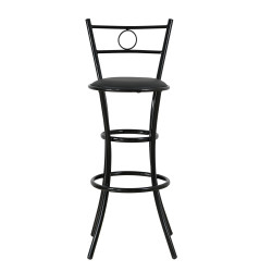 Σκαμπό μεταλλικό με πλάτη και πάτο δερματίνης σε χρώμα μαύρο 39x39x108