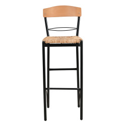 Σκαμπό μπαρ μεταλλικό με πλάτη και πάτο ψάθας σε χρώμα μαύρο/ μπεζ 35x39x108