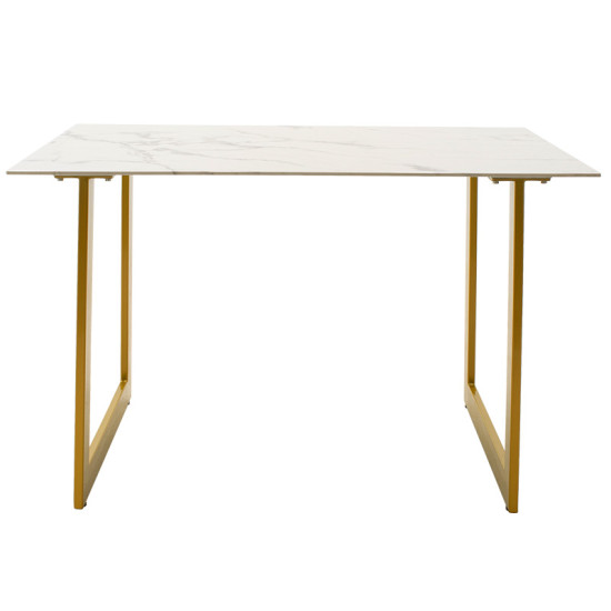 Τραπέζι Paris ορθογώνιο γυαλί 8mm σχέδιο μαρμάρου-χρυσό 120x80x75εκ