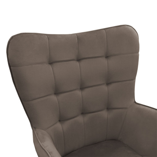 Πολυθρόνα Maddison με υποπόδιο-μαξιλάρι βελούδο καφέ-φυσικό 68x72x98εκ