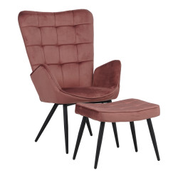 Πολυθρόνα με υποπόδιο Dorita βελούδο σάπιο μήλο-πόδι μαύρο μέταλλο 68.5x76x103εκ **