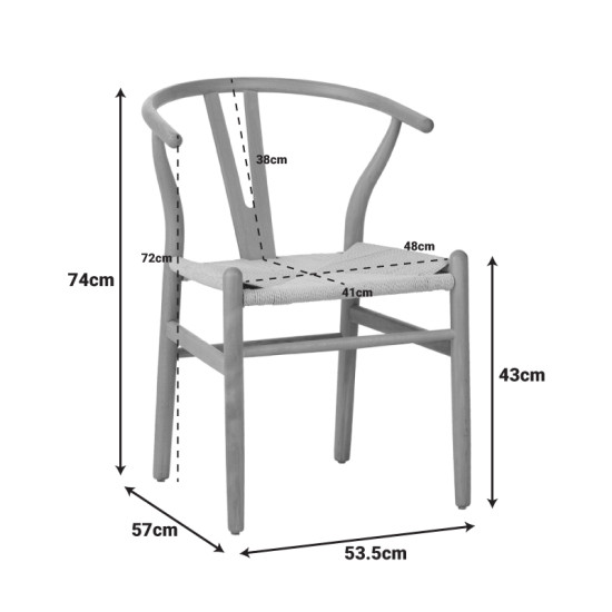 Καρέκλα Wishbone rubberwood-σχοινί σε φυσική απόχρωση 53.5x57x74εκ **
