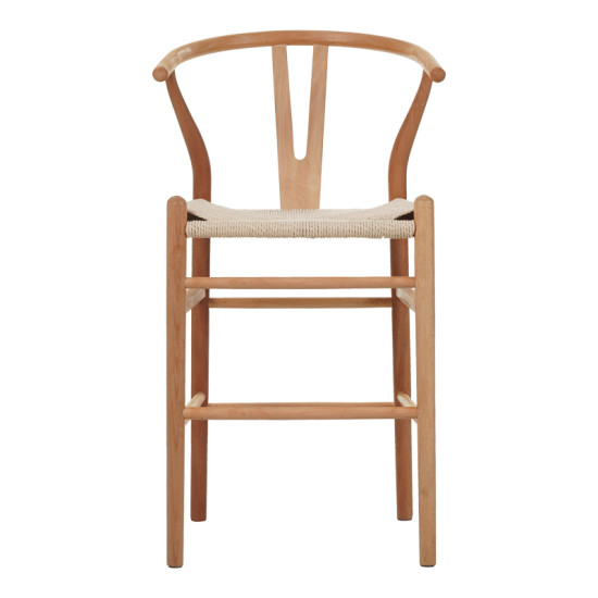 Σκαμπό μπαρ Wishbone rubberwood-σχοινί σε φυσική απόχρωση 55x49x108εκκ **