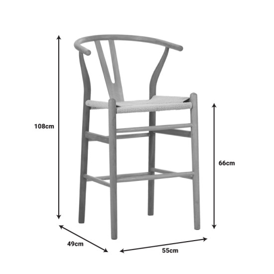 Σκαμπό μπαρ Wishbone rubberwood-σχοινί σε φυσική απόχρωση 55x49x108εκκ **