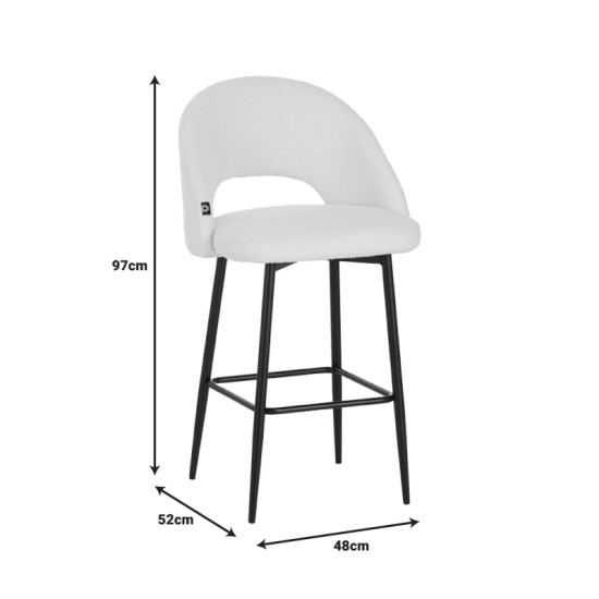 Σκαμπο μπαρ Masebo μπουκλέ ύφασμα σε μαύρη απόχρωση με μαύρα μεταλλικά πόδια 48x52x97εκ **
