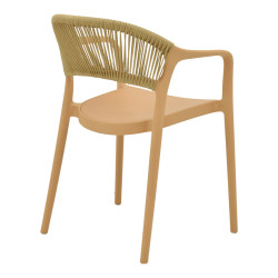 Πολυθρόνα Ankara στοιβαζόμενη pp cappuccino απόχρωση με μπεζ rattan 57x48x80εκ **