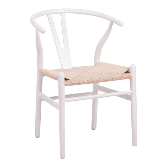 Καρέκλα Wishbone rubberwood-σχοινί σε λευκή απόχρωση 53.5x57x74εκ **