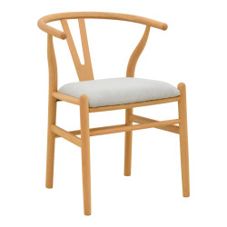 Καρέκλα Wishbone rubberwood-ύφασμα σε φυσική-γκρι απόχρωση 51x58x73εκ **