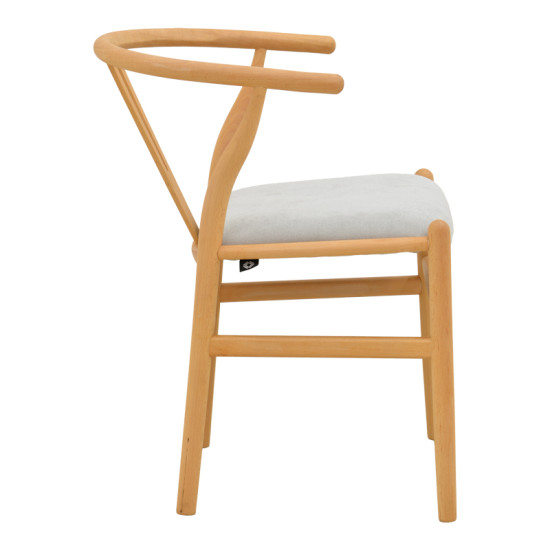 Καρέκλα Wishbone rubberwood-ύφασμα σε φυσική-γκρι απόχρωση 51x58x73εκ **