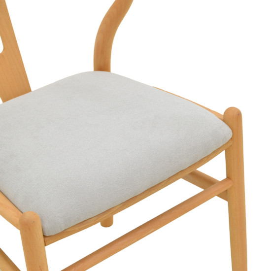 Καρέκλα Wishbone rubberwood-ύφασμα σε φυσική-γκρι απόχρωση 51x58x73εκ **