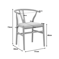 Καρέκλα Wishbone rubberwood-ύφασμα σε φυσική-μπεζ απόχρωση 51x58x73εκ **
