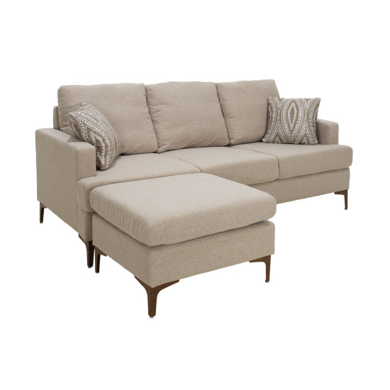 Γωνιακός καναπές με σκαμπό Slim υφασμάτινος χρώμα μπεζ με μαξιλάρια 185x140x70εκ